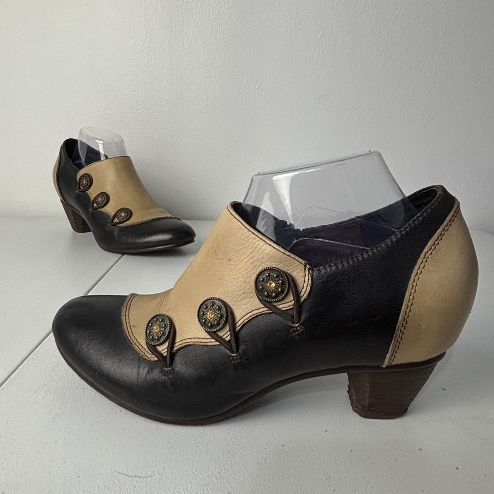 L'Artiste by Spring Step Greentea Black Tan Leather Spat Ankle Booties Women 41